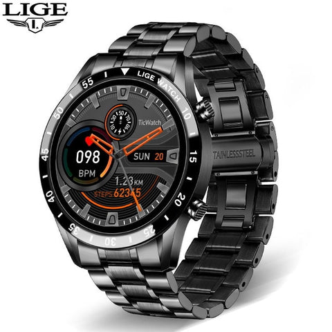 LIGE 2022 Full circle touch screen steel Band luxury Bluetooth call Men smart watch Waterproof Sport Activity fitness watch+box