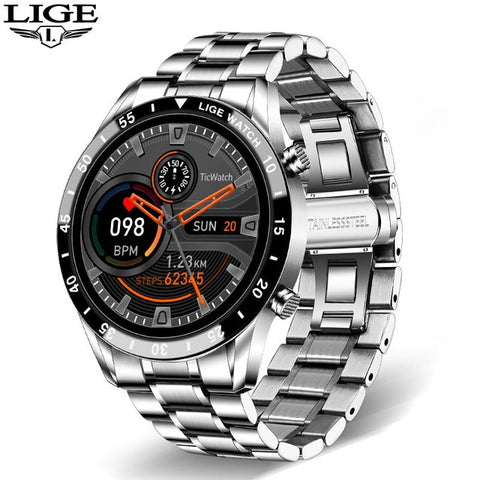 LIGE 2022 Full circle touch screen steel Band luxury Bluetooth call Men smart watch Waterproof Sport Activity fitness watch+box