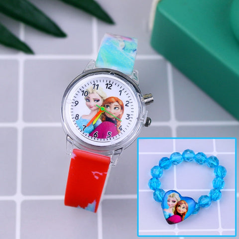 Fashion Cartoon Flash Light Girls Watches Kids with Bracelet Silicone Strap Princess Elsa Children Watches Clock reloj infantil