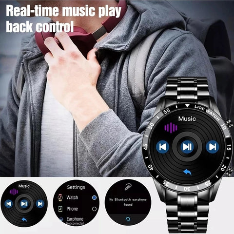LIGE 2022 Full circle touch screen steel Band luxury Bluetooth call Men smart watch Waterproof Sport Activity fitness watch+box