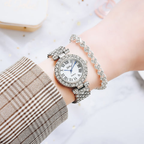 Luxury Women Rose Gold Watch Fashion Ladies Quartz Diamond Wristwatch Elegant Female Bracelet Watches 2pcs Set Reloj Mujer