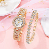 Luxury Women Rose Gold Watch Fashion Ladies Quartz Diamond Wristwatch Elegant Female Bracelet Watches 2pcs Set Reloj Mujer