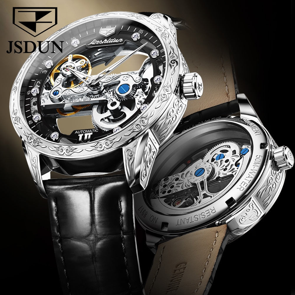 JSDUN Men Mechanical Watch Automatic Movement 50M Waterproof