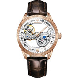 JSDUN Men Mechanical Watch Automatic Movement 50M Waterproof Leather Strap Sapphire Mirror Skeleton Design Watch For Men