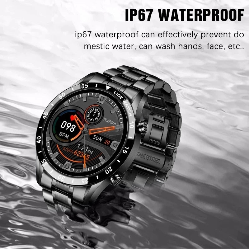 LIGE 2023 Full Circle Touch Screen Steel Band Luxury Bluetooth Call Men  Smart Watch Waterproof Sport Activity Fitness Watch+Box