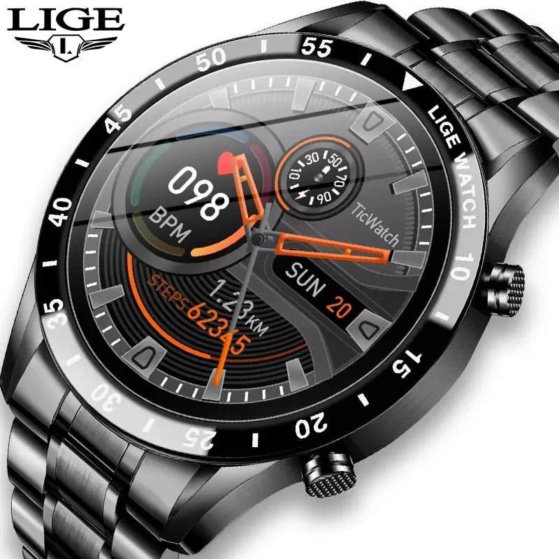 LIGE 2022 Full circle touch screen steel Band luxury Bluetooth call Men smart watch Waterproof Sport Activity fitness watch+box