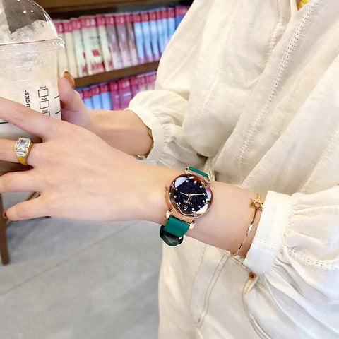 2021 Brand Women Watches Fashion Square Ladies Quartz Watch Bracelet Set Green Dial Simple Rose Gold Mesh Luxury Women Watches