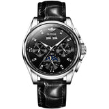 OUPINKE Men Mechanical Watch Luxury Automatic Watch Waterproof Leather Sapphire Moon Phase Wrist Watches